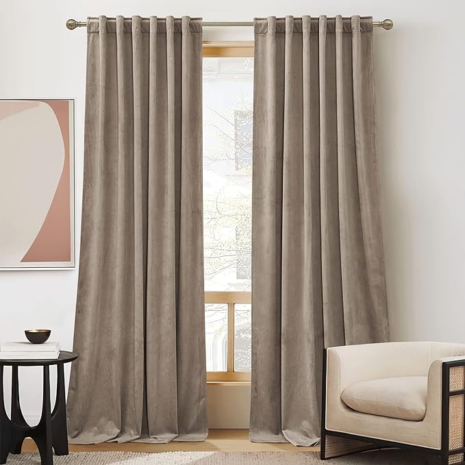 RYB Home Bedroom Curtains Heavy Velvet, Room Darkening Privacy Window Curtains Soft Durable Velvet Backdrops for Sliding Door Living Room, Taupe, W52 x L108 inches, 2 Panels Set