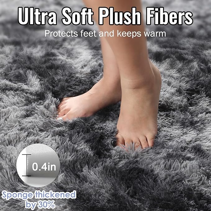 PAGISOFE Abstract Shaggy Area Rug 6x9 Feet,Plush Fluffy Rugs for Living Room,Tie-Dyed Grey Soft Rug for Bedroom,Furry Rugs for Girls Boys Kids Room,Extra Large Fuzzy Rug, Shag Carpets for Room Decor