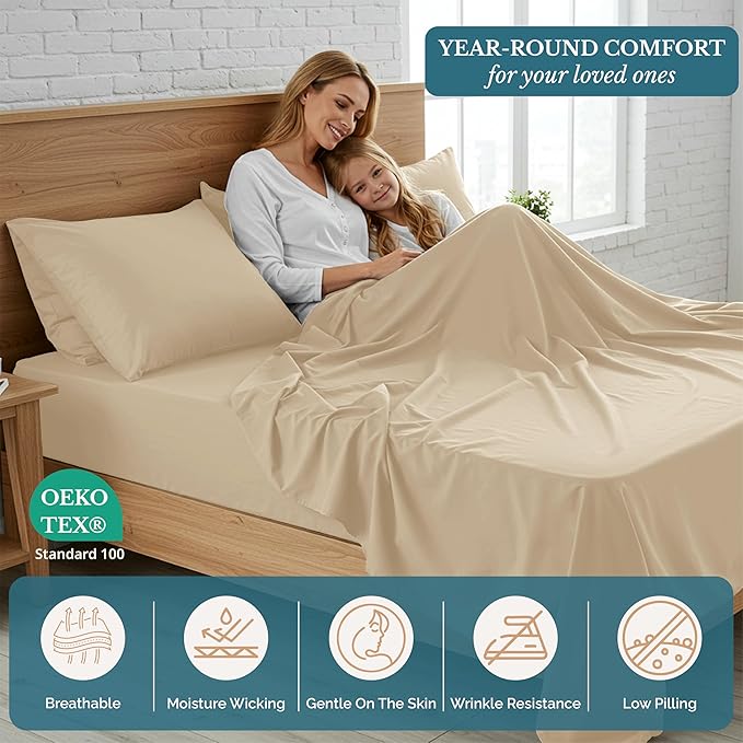 Casa Platino California King Sheets Pre-Washed Ultra Soft & Breathable Cooling Sheets California King Size Bed Set, 100% Brushed Microfiber Sheet Set, California King Sheet Set Deep Pockets - Linen