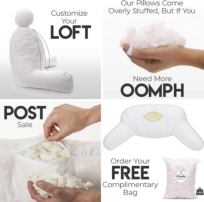 Husband Pillow Medium Chocolate, Backrest for Kids, Teens, Petite Adults - Reading Pillows with Arms, Adjustable Loft, Plush Memory Foam, Bed Rest Chair Sitting Up, Detach Neck Roll, Removable Cover