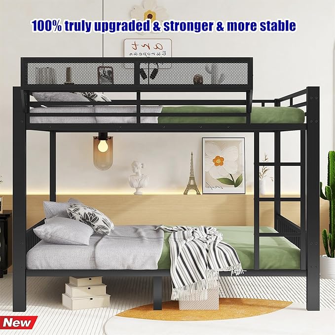 Upgraded & Stronger Heavy Duty Metal Queen Over Queen Bunk Bed for Adults & Teens, Thickened More Stable Safer Bunkbeds (Greater Weight Capacity) (Queen Over Queen-B)