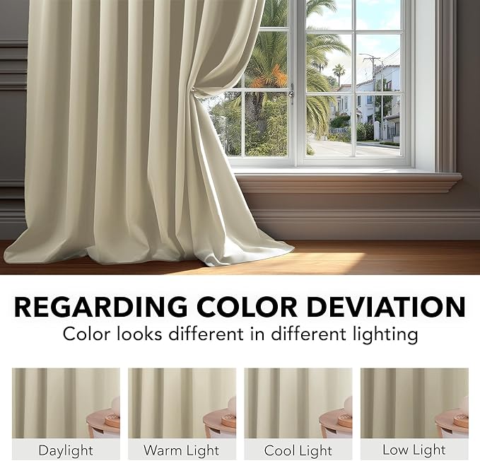 Deconovo Blackout Curtains, Thermal Insulated, W70 x L95 2 Panels, Back Tab, Machine Washable, Room-Darkening Drapes for Bedroom/Living Room Light Beige