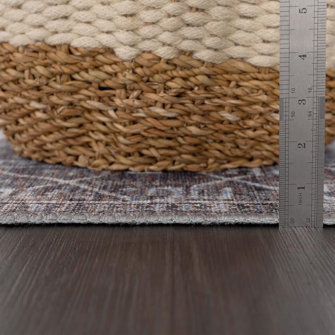 Bloom Rugs Washable 12 ft Runner - Slate Gray/Blue Traditional Runner for Entryway, Hallway, Bathroom, and Kitchen - Exact Size: 2.5' x 12'