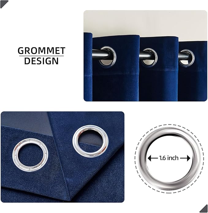 Joydeco Royal Blue Velvet Curtains 90 inch Curtains, Luxury Grommet Blackout Curtain 2 Panels, Thermal Insulated Privacy Room Darkening Window Drapes for Bedroom Living Room Home Theatre (52Wx90L)
