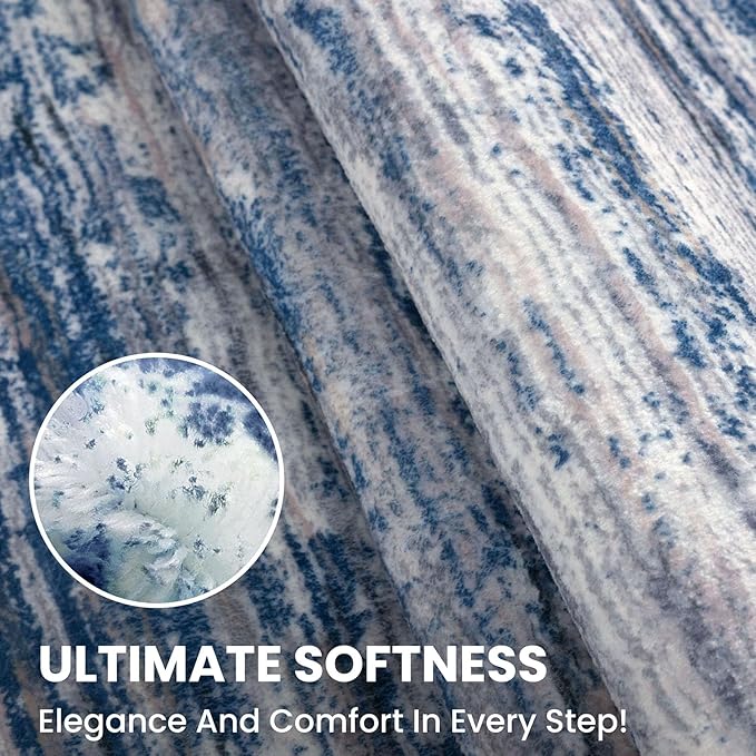 5' Round Rug Washable Rug for Entryway, Navy Blue Gray Neutral Multi Soft Non-Slip Area Rugs Modern Abstract Low-Pile Carpet, Neutral Vintage Circle Rugs for Living Room Dining Bedroom Foyer