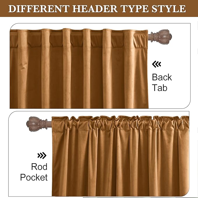 RYB HOME Luxurious Bronze Velvet Curtain Panels for Living Room Bedroom, Heavy Duty Thermal Insulated Back Tab Floor-Length Velvet Drapes for Vintage Decor, 52" W x L102 L, 2 Panels Set
