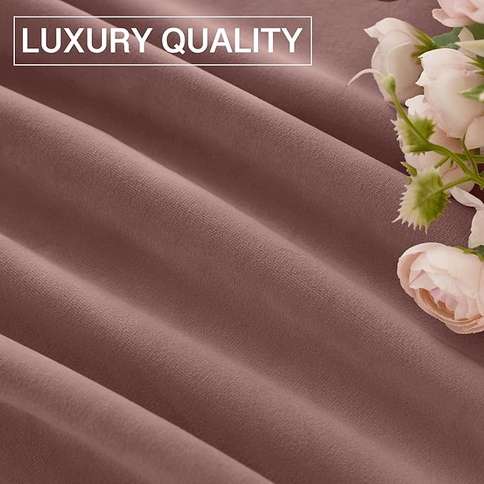 StangH Wide Rose Velvet Curtains - Room Darkening Blackout Window Drapes for Living Room, Rod Pocket Thermal Insulated Curtains for Sliding Door/Hall, W52 x L108, 2 Panels