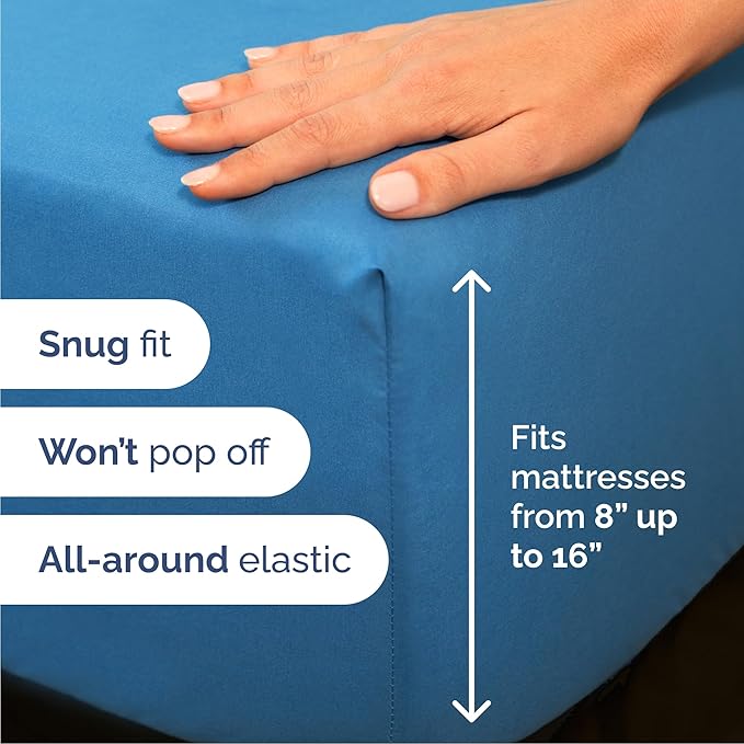 Queen 6 Piece Sheet Set - Cooling, Comfy & Breathable - Hotel Luxury Bedding, Includes Fitted Sheet for Women, Men, Kids & Teens - 1 Flat, 1 Fitted Sheet, 4 Pillowcases with Deep Pockets - Denim Blue