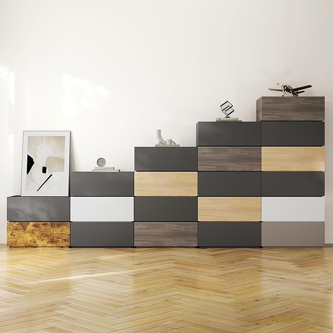 Modular Stackable Drawers, Modular Storage Bedroom Furniture Set Modern Nightstand - Storage Cabinet, Bedside Table, Sofa End Table for Bedroom Living Room Hallway Entryway Oak Large 26"