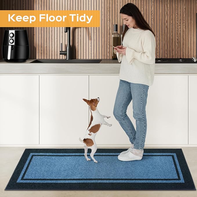 Kitchen Rugs 24" x 84", Non-Slip Machine Washable Kitchen Runner Rugs Floor Mats, Absorbent Comfort Standing Mats for Kitchen, Sink, Laundry and Hallway, Rolled Packaging, Light Blue & Navy