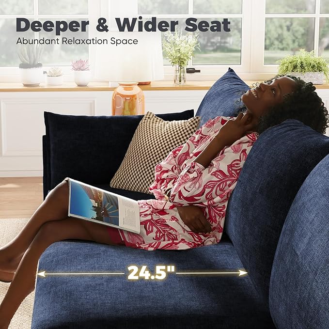 ABCASA 102.6" Modular Sectional Sofa, L Shaped Couch Set for Living Room, 3-Seater Comfy Cloud Couches with Movable Storage Ottoman,DIY Combination - Chenille Blue