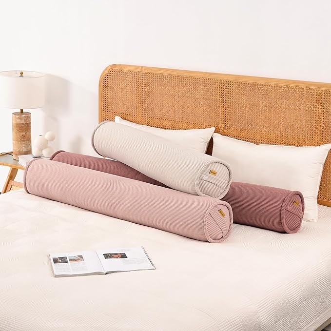 Long Bolster Pillow for Bed – Soft Corduroy Body Pillow for Adults, Ergonomic Full-Length Support for Better Sleep,47 x 7.87 Inches,Brick Brown