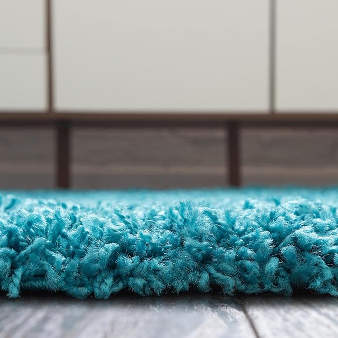 Unique Loom Solid Shag Collection Area Rug (3' 3" Round, Turquoise)