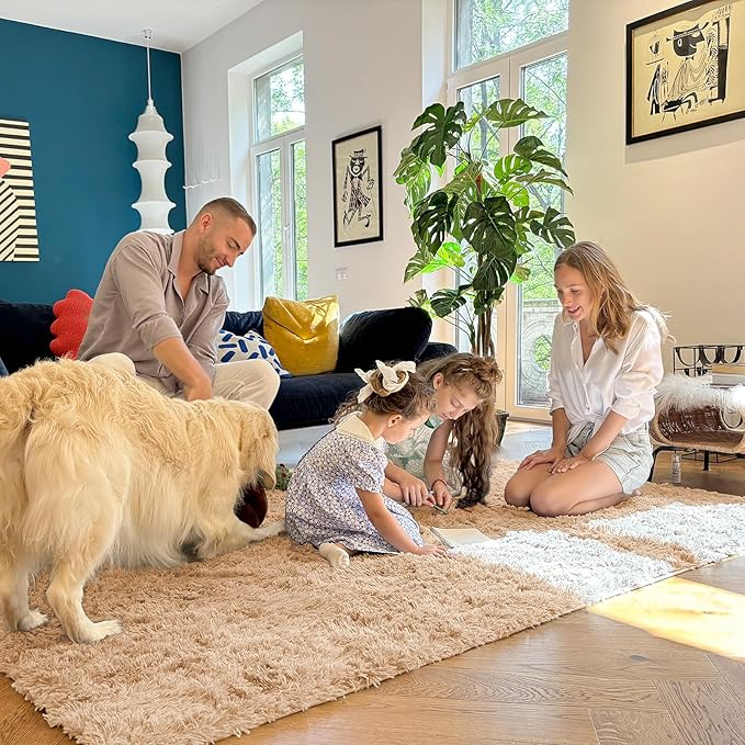 OLANLY 2x3 Machine Washable Small Bedside Rug, Soft Fluffy Shaggy Entryway Throw Rugs for Bedroom, Living Room, Indoor Floor Carpet for Kids Girls and Boys, Nursery Rooms, Home Decor Aesthetic, Beige