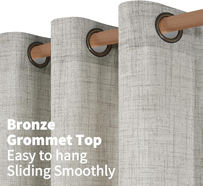 YoungsTex Short Linen Curtains 40 Inches Long for Kitchen Window Over Sink, Dark Grey Semi Sheer Drapes Light Filtering with Bronze Grommet Privacy for Bedroom Bathroom, 2 Panels, 42 X 40 Inch