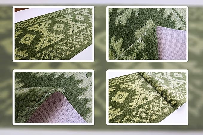 Custom Length Hallway Runner Rug,Slip Resistant,Southwestern Green, 26 Inch X 32 feet, Sold and Priced Per Foot