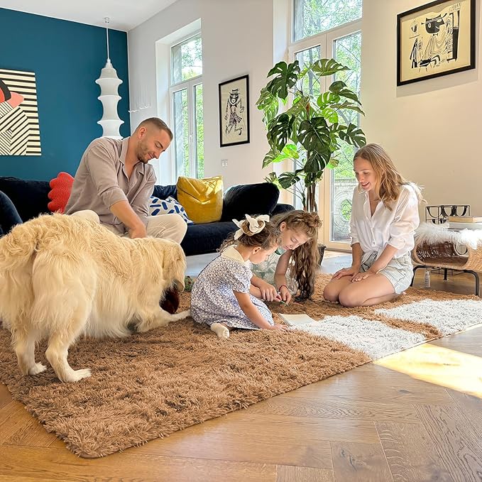 OLANLY 2x6 Machine Washable Runner Rugs for Hallway, Soft Fluffy Shaggy Bedside Rugs for Bedroom, Living Room, Indoor Floor Carpet for Kids Girls and Boys, Nursery Rooms, Home Decor Aesthetic, Khaki