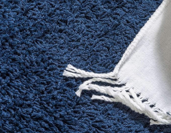 Unique Loom Solid Shag Collection Area Rug (8' Round Sapphire Blue/Navy Blue)