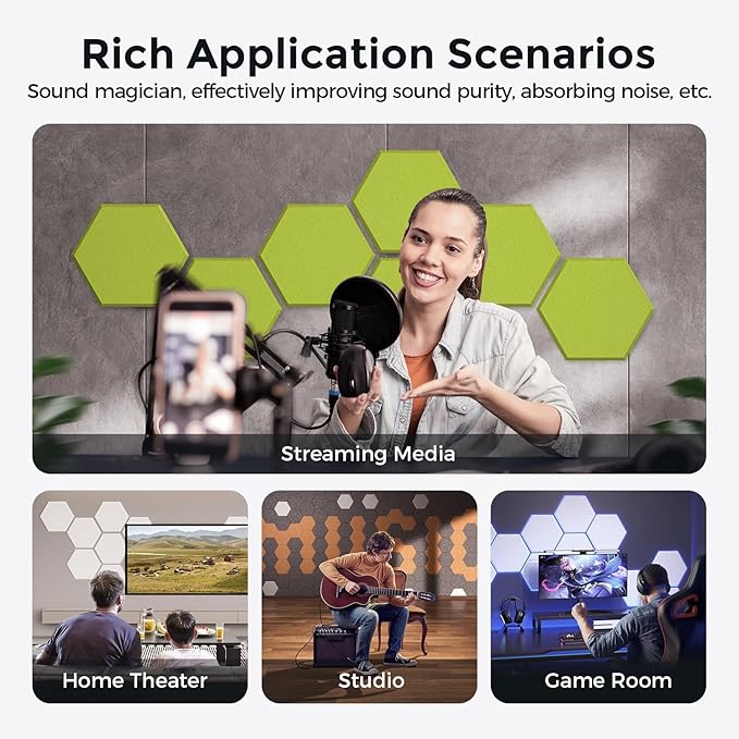 Self-Adhesive Acoustic Panels [390 lbs/yd³ Ultra-High Density], 2nd Generation Sound Absorbing Panel, Professional Level Sound Panel, Polyester Soundproof Foam [Size L, Fruit Green]