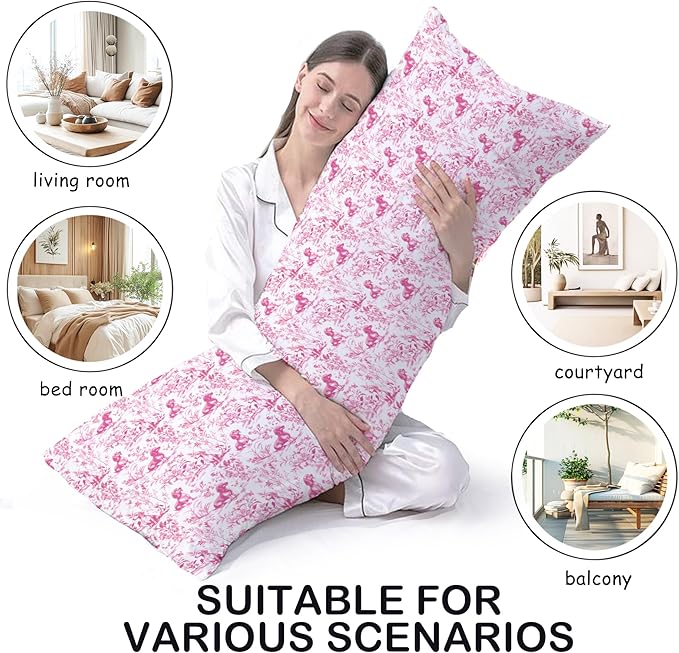 Pink Chinoiserie Dachshund Dog 20x54 Body Pillow Cover with Zipper,Dachshund Weiner Decor,Grandmillennial Pink Weiner Dog Decorative Body Pillow Cases for Bed Couch