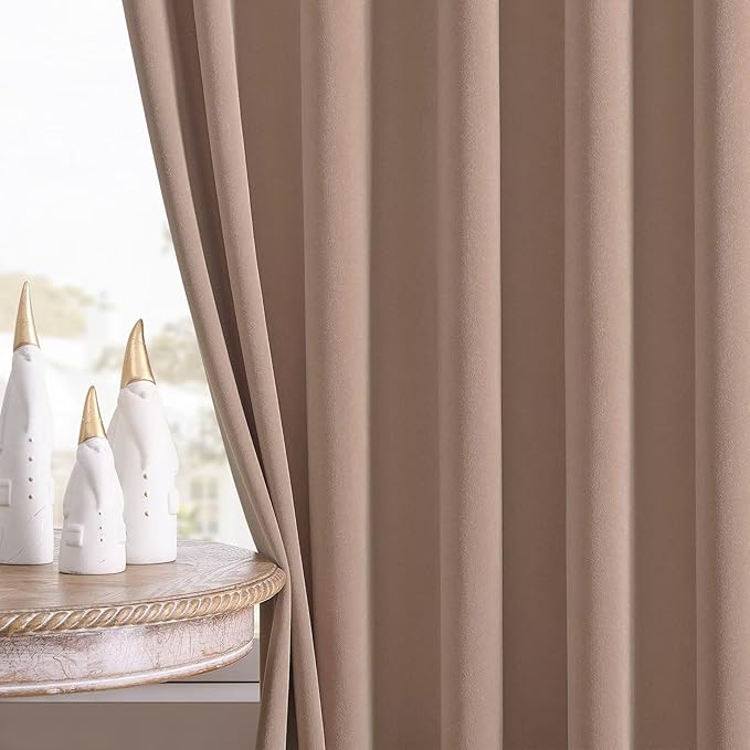 Joydeco Velvet Curtains Rose Beige Blackout Curtains Thermal Insulated 84 inches Long Window Curtains Super Soft Room Darkening Drapes for Bedroom Living Room Elegant Rod Pocket 2 Panels Rose Beige