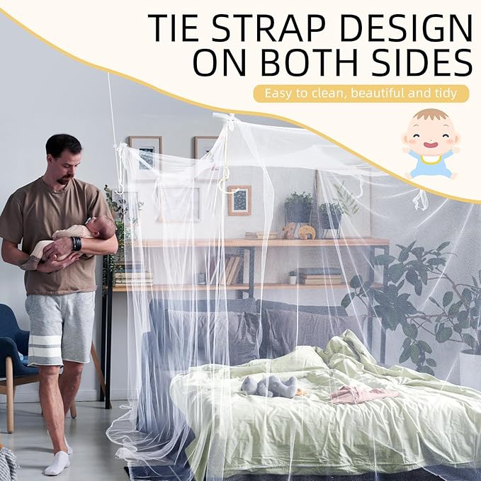 4 Corners Mosquito Net for Mosquiteros para Camas Bed Canopies Netting Bed Drapes Rectangular Mosquito Mesh for Camping Home Outdoor Travel(White,L87 X W79 X H79 Inch,1 Opening)