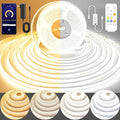 COB LED Strip Light,CCT Dimmable Strips Light,2700K-6500K,50ft/15m,8mm Wide,CRI90+ 24V LED Strips Kit with Bluetooth APP Control/Music Mode,for Bedroom,Kitchen,DIY Lighting