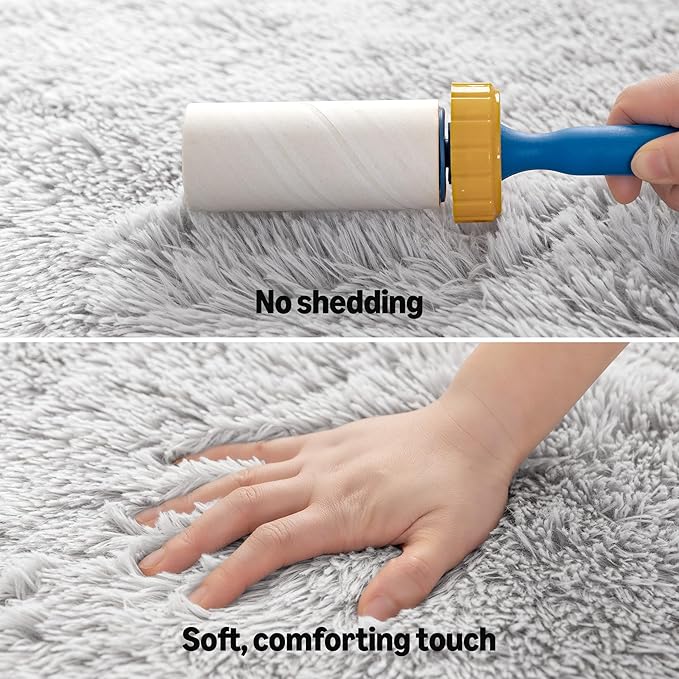 Amazon Basics Fluffy Washable Round Area Rug, Circle Shaggy Carpet for Living Room, Bedroom, Nursery, 7'R, Gray