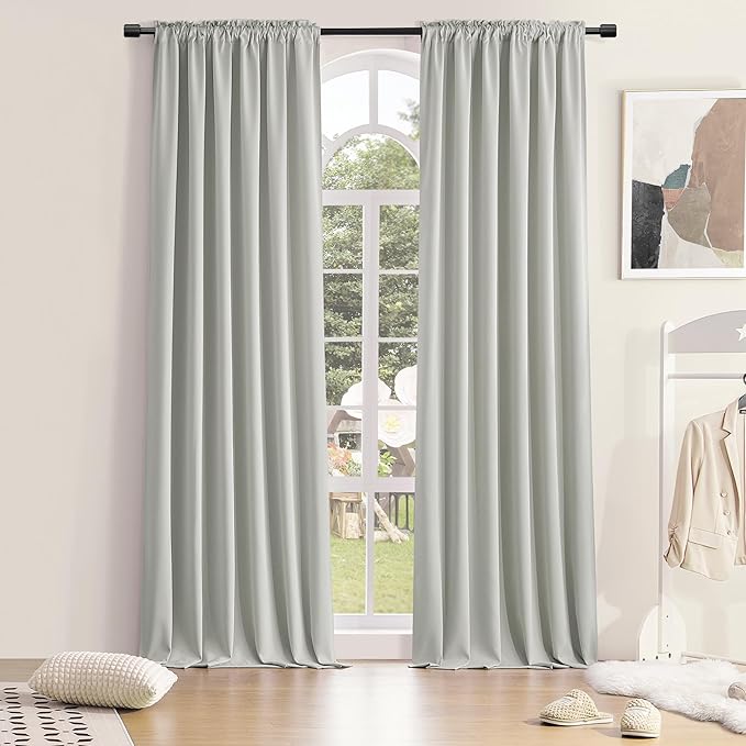 DONREN Patio Blackout Curtain Shades - Home Decoration Thermal Insulated Rod Pocket Blackout Draperies/Drapes for Kitchen (2 Panels, 60 inches x 96 inches, Light Grey)