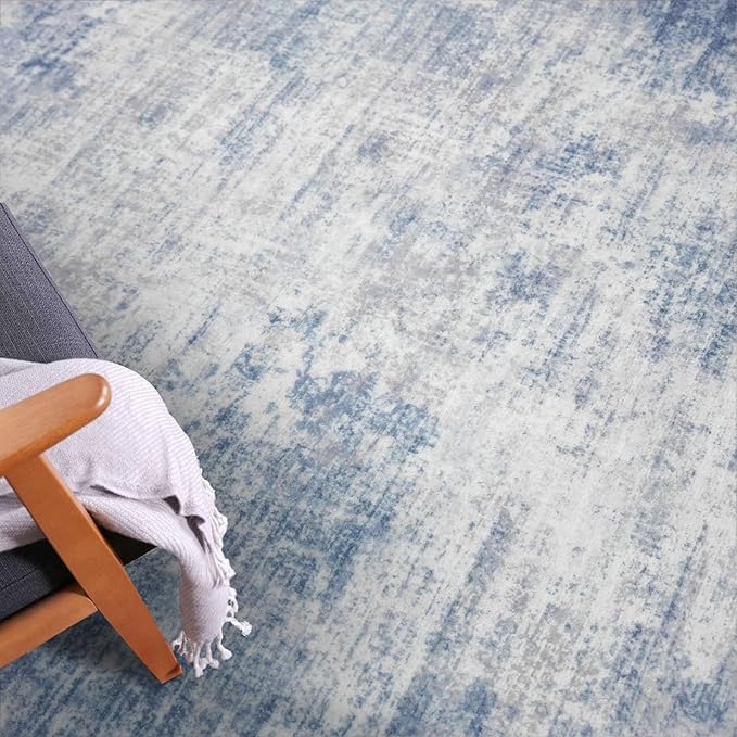 IOHOUZE Abstract Runner Rug 3x20 Ft Extra Long Washable Runners for Hallways, Non Slip Kitchen Runner Printed Faux Wool Entryway Runner Indoor, Modern Floor Carpet for Hall Stair, Light Blue White