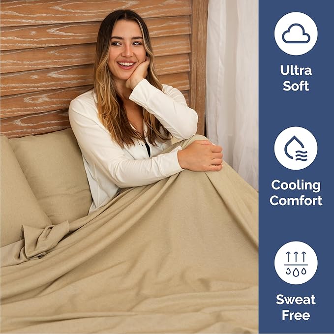 Queen 6 Piece Sheet Set - Cooling & Breathable - Hotel Luxury Bedding, Includes Fitted Sheet for Women, Men, Kids and Teens - 1 Flat, 1 Fitted Sheet, 4 Pillowcases with Deep Pockets - Heathered Tan