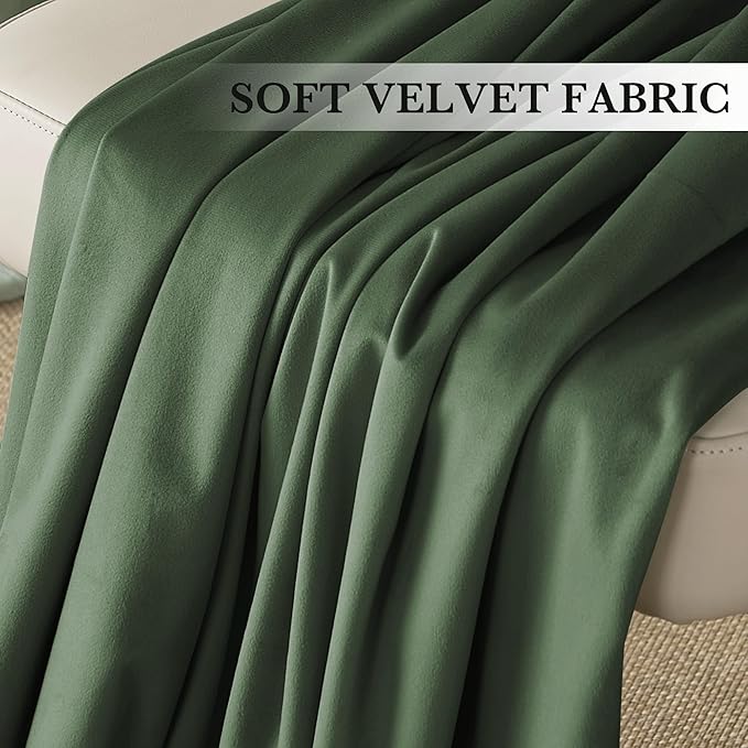 RYB HOME Elegant Green Velvet Curtains 84 inches Long, Light Blocking, Thermal Insulated, Stylish Back Tab Velvet Drapes for Cozy Home Aesthetics, 52" W x L84 L, 2 Panels Set