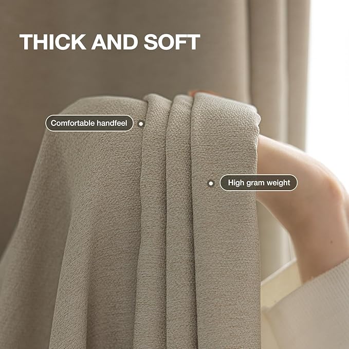 Blackout Curtains 84 Inch Length 2 Panels Set for Living Room/Bedroom, Grommet Linen-Look Textured Light Blocking Room Darkening Energy Saving Thermal Insulated Drapes (W52xL84, Natural)