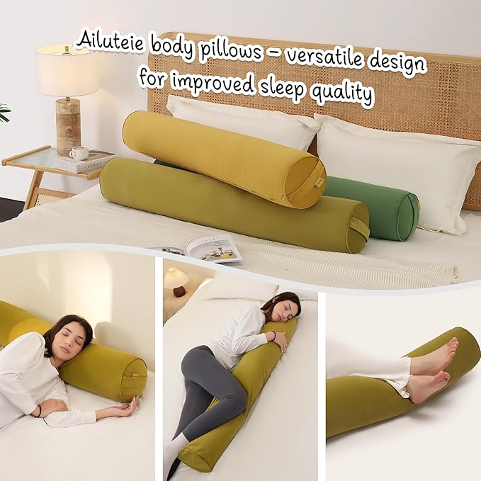 Long Round Body Pillow for Adults – Bolster Pillow for Bed, Cervical Roll Pillow, Firm Support for Sleeping,47.24 x 7.87 Inches,Golden Yellow