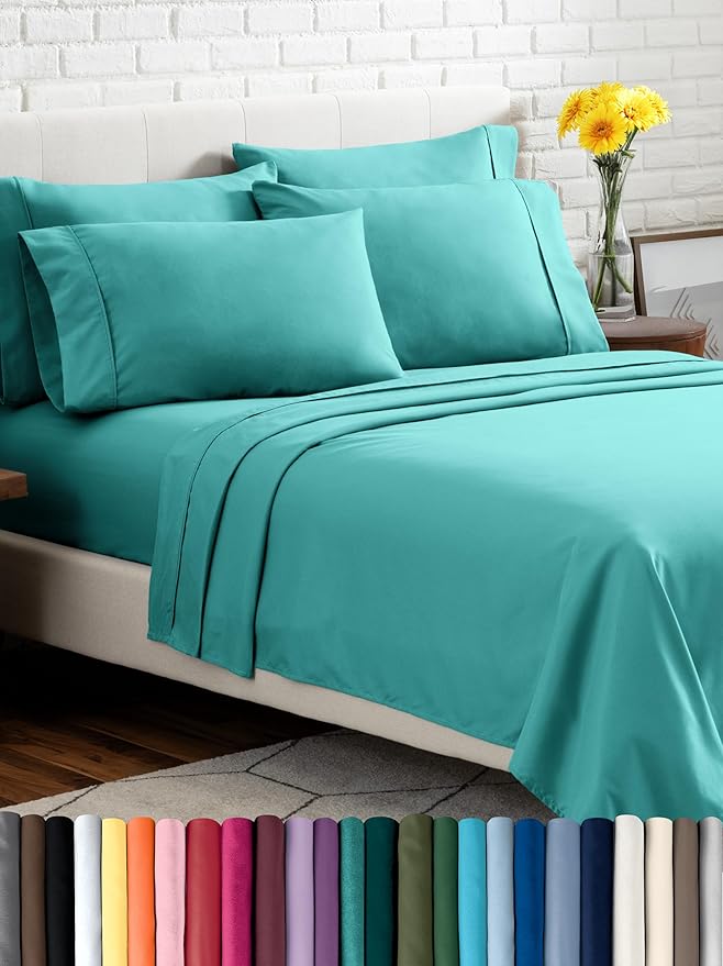 Bare Home Hotel Luxury Twin Sheet Set, Extra Soft - 4 Piece Set - Deep Pockets - Easy Fit - Cooling & Breathable - Wrinkle, Fade, Stain Resistant - Includes 2 Pillowcases (Twin, Turquoise)