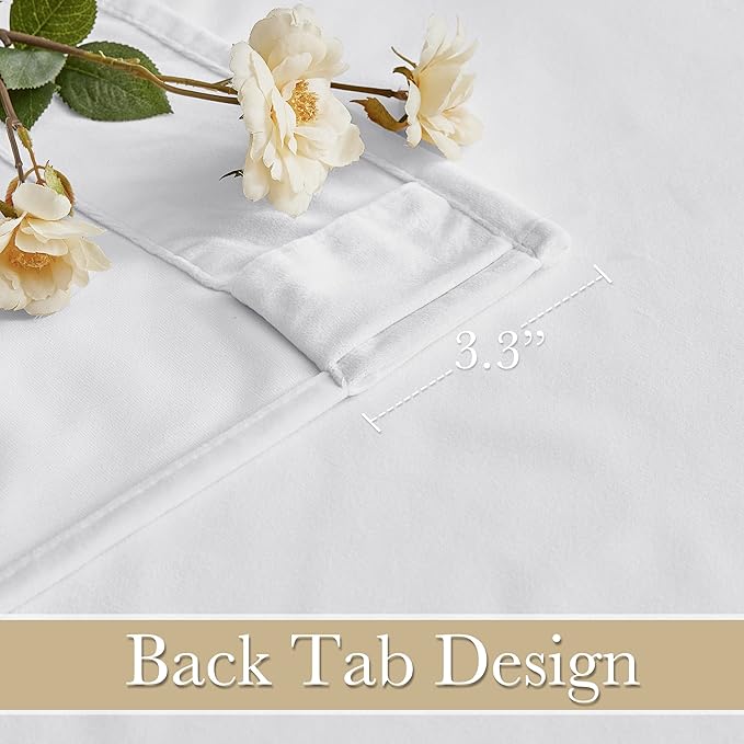 RYB Home Velvet Curtains 90 inches - Back Tab Pure White Plush Soft Window Curtain Panels Light Reducing Minimalist Modern Home Decor for Bedroom Kids Room Office, W52 x L90, 2 Panels Set