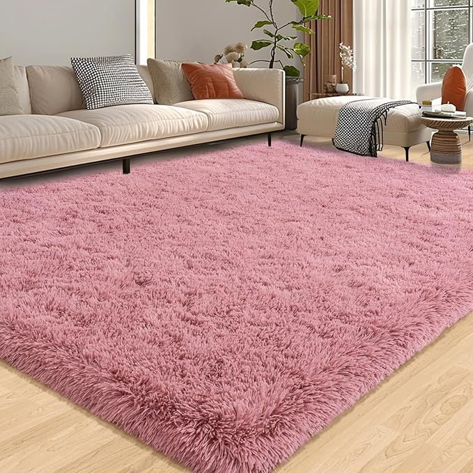 Fluffy Rugs for Living Room, Soft Shaggy Rugs for Bedroom, Blush Pink Shag Area Rug, Cozy Fuzzy Carpet for Kids Home Decor, 6x9 Feet