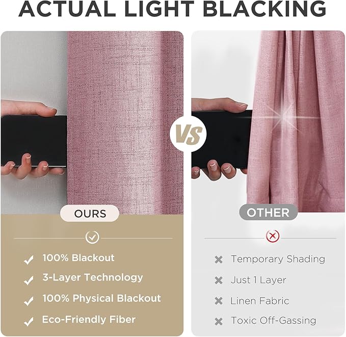 Joydeco Blackout Curtains 84 Inches Long 2 Panels Burg, Room Darkening Curtains for Bedroom, 100% Black Out Textured Thermal Drapes Privacy Protection 2 Panels Set(W52 x L84 Inch, Pink)