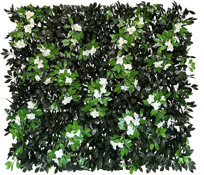 Sumery Expandable Fence Privacy Screen for Balcony Patio Outdoor,Decorative Faux Ivy Fencing Panel,Artificial Hedges (Single Sided Leaves) (1, Branches -White Fowers)