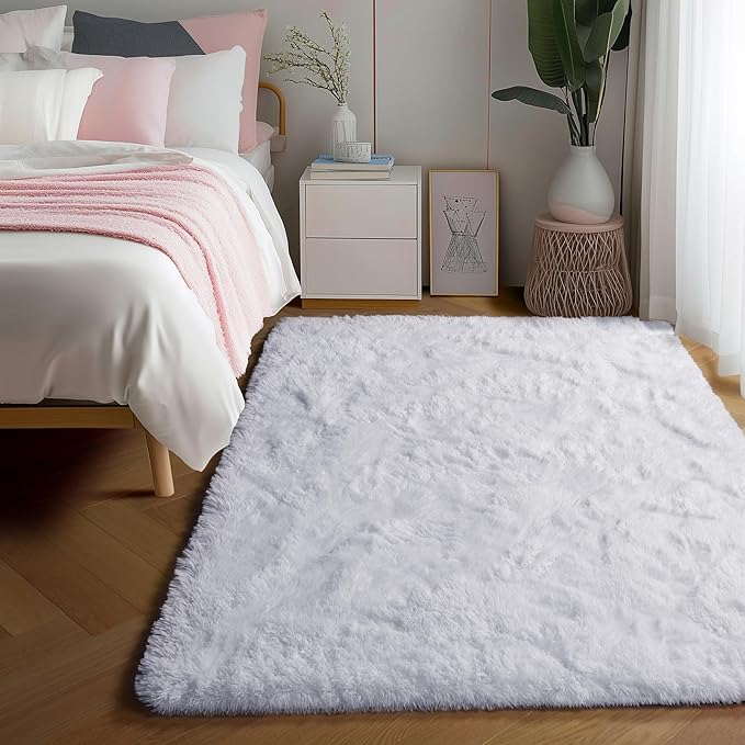 PAGISOFE White Fluffy Shag Area Rugs for Living Room 5x7, Soft Fuzzy Shaggy Rug for Bedroom Girls, Pastel Nursery Carpet Floor Room Dorm Rugs Boys Girls Plush Soft Kids Rug for Room Decor Aesthetic