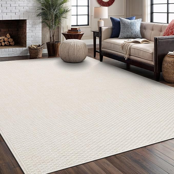 Easy Jute Rug 4x6 Indoor Outdoor Natural Rugs Solid Fiber Rug Woven Area Rug Boho Easy Clean Inside Carpet for Living Room Bedroom Dining Room Hallway or Outdoor Patio Porch (4 X 6 Bone)