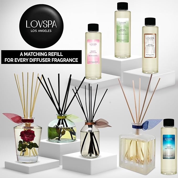 LOVSPA Reed Diffuser Set, Wild Flowers Scented Oil Diffuser with Sticks, Home Fragrance Accessories for Bathroom Shelf Decor, Aroma Diffusers for Home or Office Desk, USA Made