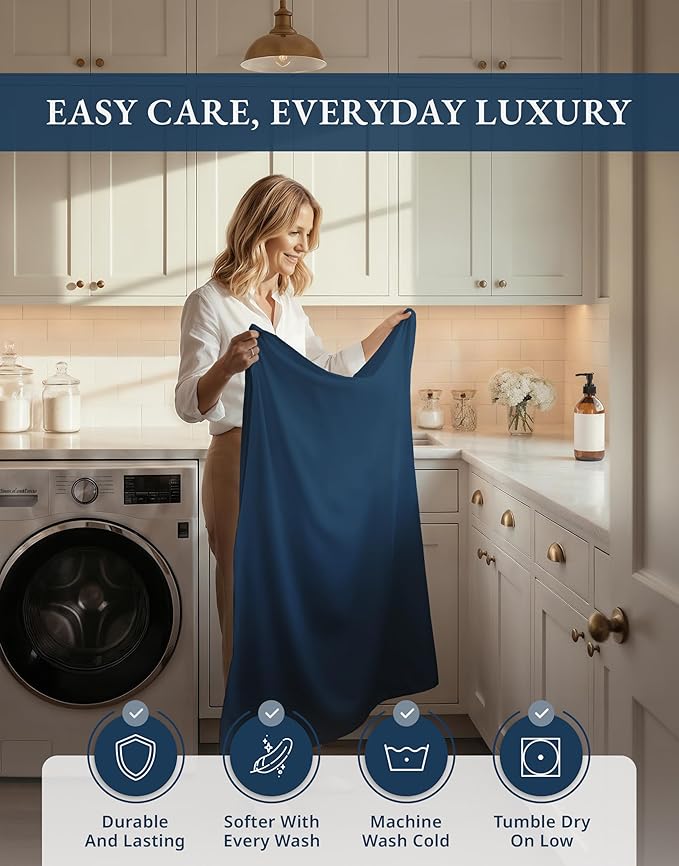 LANE LINEN 100% Egyptian Cotton Bed Sheets Full Size - 1000 Thread Count, Long Staple Mercerized Cotton Bedding Sheets, Luxury Hotel Like Thick 15" Deep Pocket, Reinforced French Seams - Estate Blue