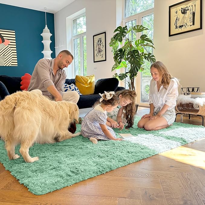 OLANLY 2x5 Machine Washable Runner Rugs for Hallway, Soft Fluffy Shaggy Bedside Rugs for Bedroom, Living Room, Indoor Floor Carpet for Kids Girls Boys, Nursery Rooms, Home Decor Aesthetic, Mint Green