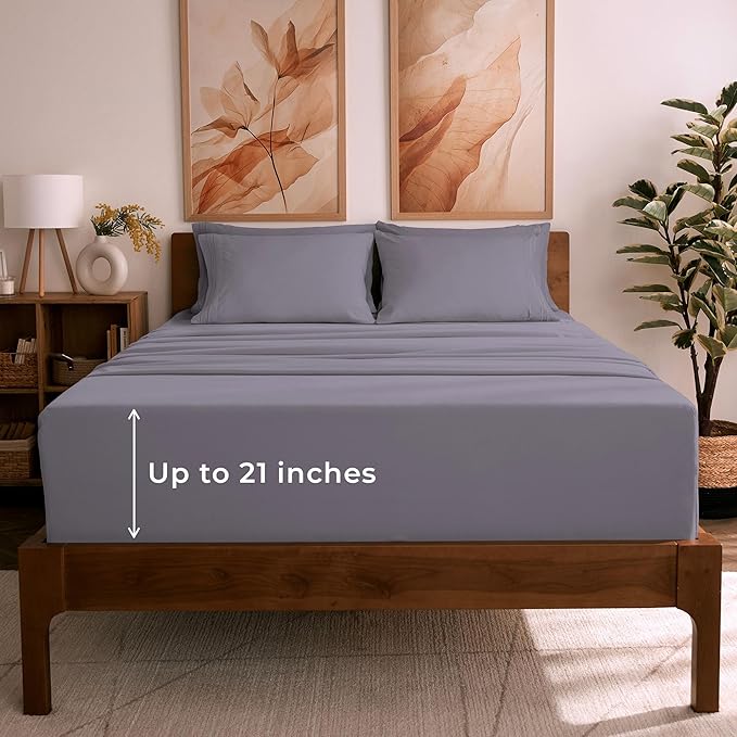 Mellanni Full Sheet Set - 6-Piece Iconic Collection Bedding, (Including 4 Pillowcases), 21-Inch Extra Deep Pocket, Easy Care, Ultra Soft, Cooling Sheets, Brushed Microfiber - Hazy Lilac