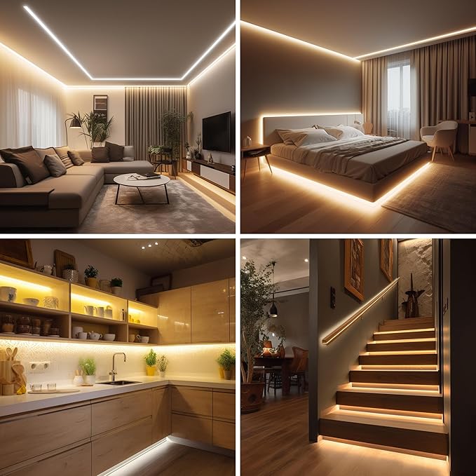 COB LED Strip Lights Warm White,24V Dimmable led Light Strip KIT with Remote and app Control,3000K 50FT/15m 8mm Wide Ra>90 Cuttable Flexible Strip Lights for Bedroom,Wardrobe,Cabinet