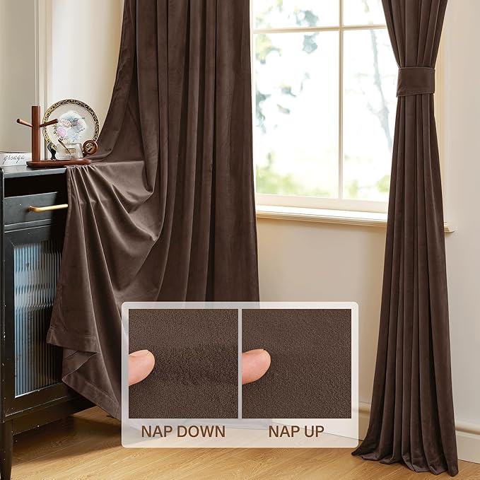 StangH Reddish Brown Curtains 90 Inch, Luxury Soft Velvet Thermal Insulated Privacy Noise Reducing Window Drapes Thick Curtains for Living Room Sliding Door, W52 x L90, 2 Panels