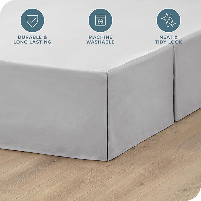 Bare Home Twin XL Bed Skirt - 15-Inch Tailored Drop Easy Fit - Bed Skirt for Twin Extra Long Beds - Center & Corner Pleats (Twin XL, Light Grey)