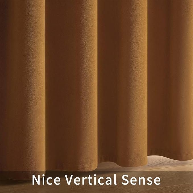Joydeco Camel Brown Velvet Curtains 108 inch Length 2 Panels, Luxury Blackout Rod Pocket Thermal Insulated Window Curtains, Super Soft Room Darkening Drapes for Living Room Bedroom,W52 x L108 inches