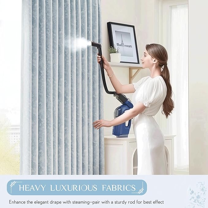 Beauoop Blue Floral Jacquard Blackout Curtains 120 Inches Long 2 Panels for Bedroom Living Room Chenille Flower Room Darkening Thermal Insulated Soundproof Grommet Window Treatments Drapes, 52x120